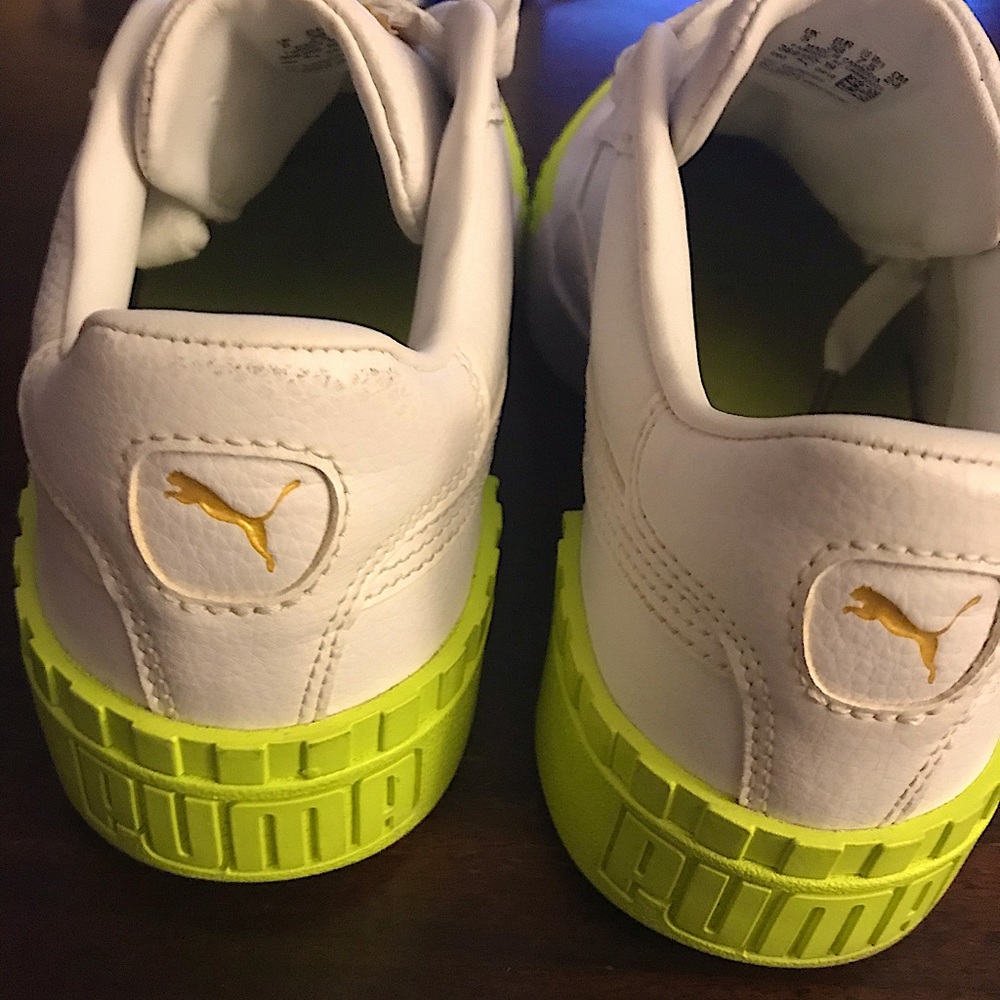 Women White &Lime Green Puma Shoes Used